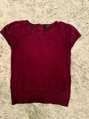 Banana Republic Short Sleeve Pointelle Crewneck Sweater Top - Wine Plum Medium